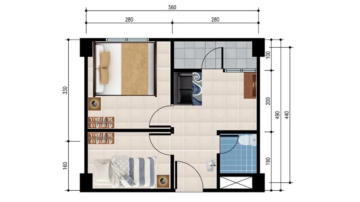 Contoh Denah apartemen Tipe 21