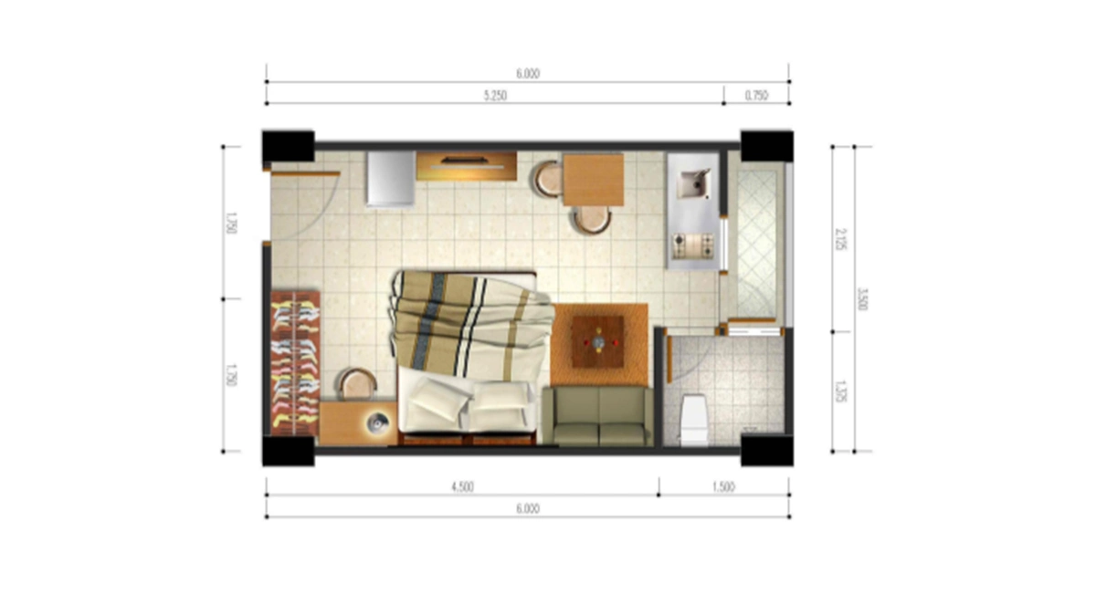 Contoh Denah apartemen Tipe Loft