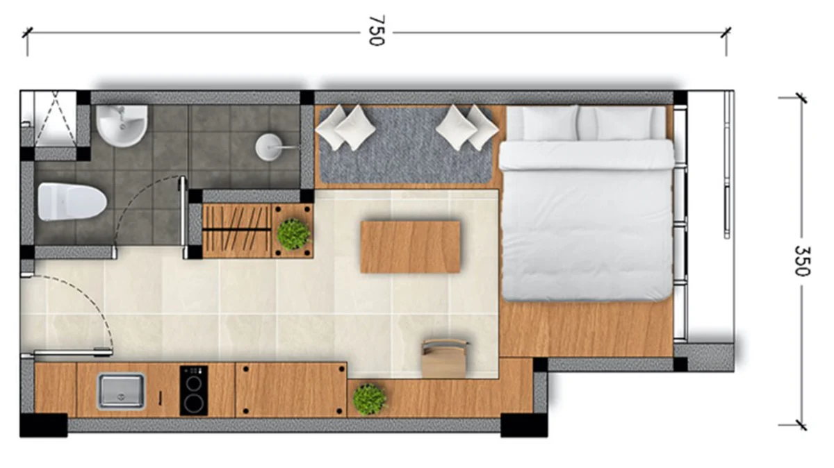 Contoh Denah apartemen Tipe Studio